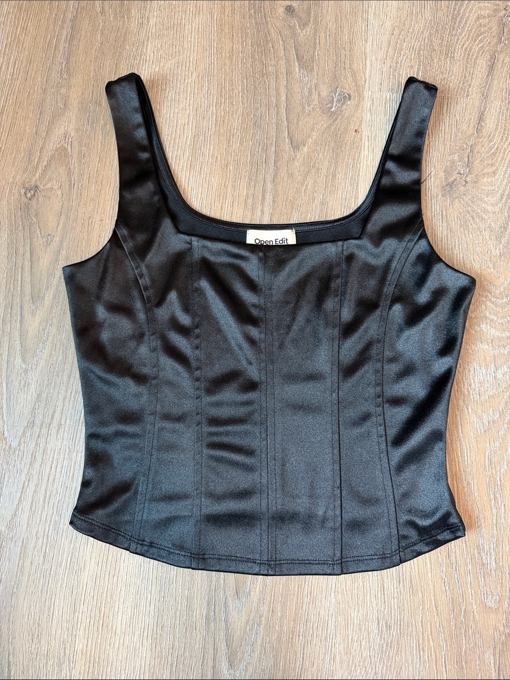 Open Edit- Black Satin Corset Tank Top- size small